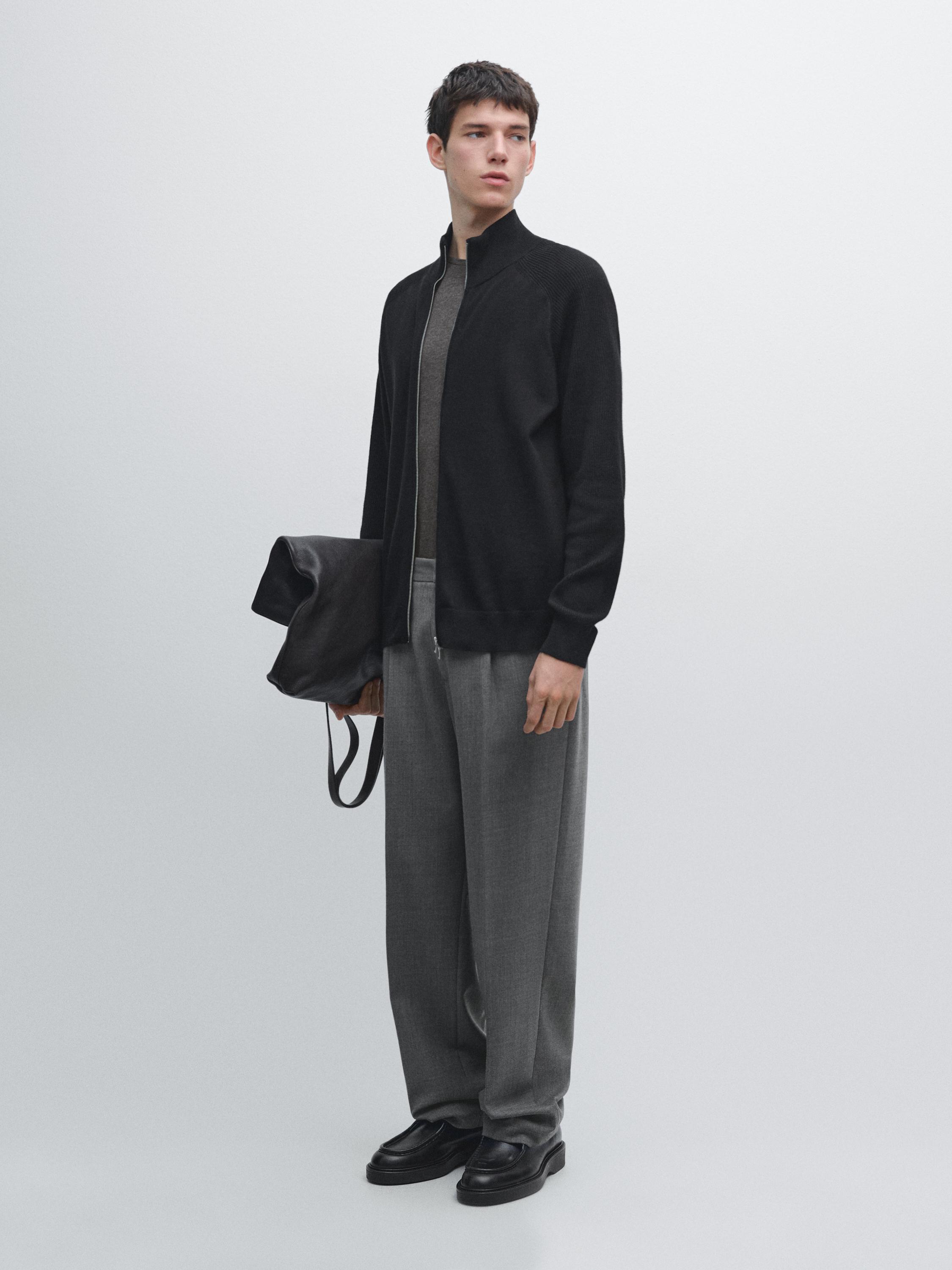 Knit cotton blend cardigan with raglan sleeves